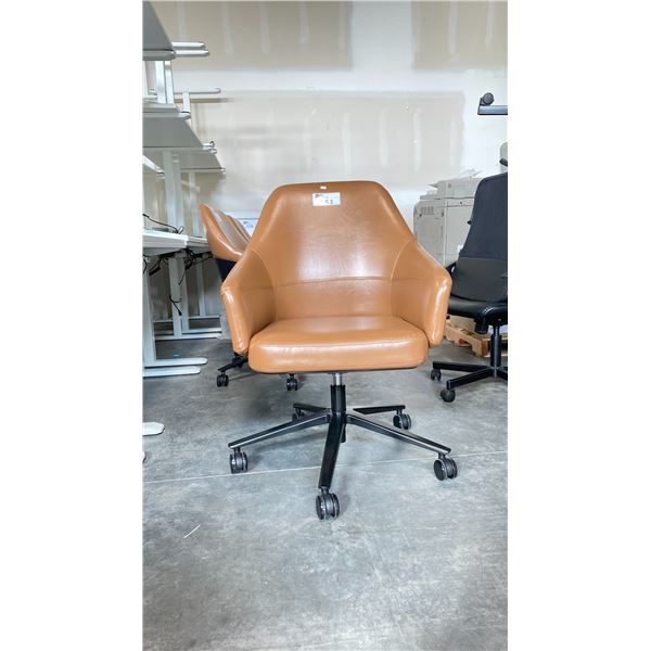KASURA BROWN LEATHER MOBILE OFFICE CHAIR WITH BLACK WOODEN ACCENTS