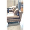 Image 2 : DARK BROWN BUTTON TUFTED FABRIC LOUNGER WITH MATCHING OTTOMAN (62"W 36"D 30"H)