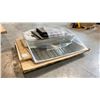 Image 2 : WHITE MARBLE DUAL SINK COUNTERTOP WITH LIGHT UP MIRROR AND BLACK WOODEN ACCENT PIECES