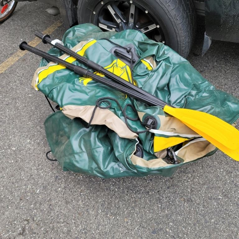 SEAHAWK 2 INFLATABLE BOAT WITH PADDLES AND HIKING BACKPACK