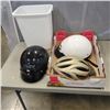 Image 1 : 2 MOTORCYCLE DOT HELMETS, SIZE LARGE, BIKE HELMET AND GARBAGE BIN