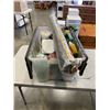 Image 1 : TOTE OF ASSORTED GARDEN SPRAYS AND SUPPLY, WEED BARIER ETC