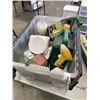 Image 2 : TOTE OF ASSORTED GARDEN SPRAYS AND SUPPLY, WEED BARIER ETC