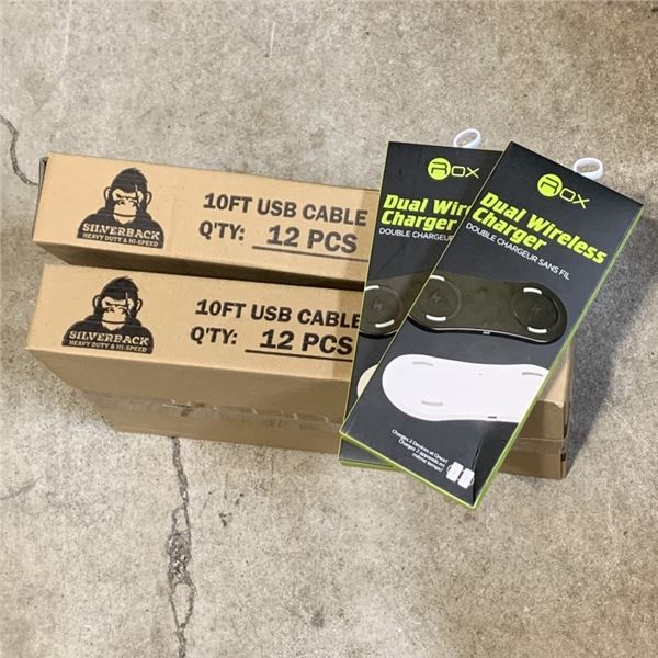 24 NEW SILVER GORILLA 10FT MICRO USB CHARGE CORDS AND 2 DUAL PAD WIRELESS DEVICES CHARGER RETAIL $20