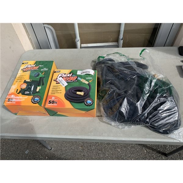 THREE FLEXI HOSES, ASSORTED SIZES