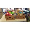 Image 1 : 2 BOXES OF TOYS AND 2 VINTAGE RACKETS