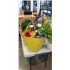 Image 3 : PLASTIC TUB WITH ARTIFICIAL GREENERY, LONG PLANTERS, BASKET AND MORE