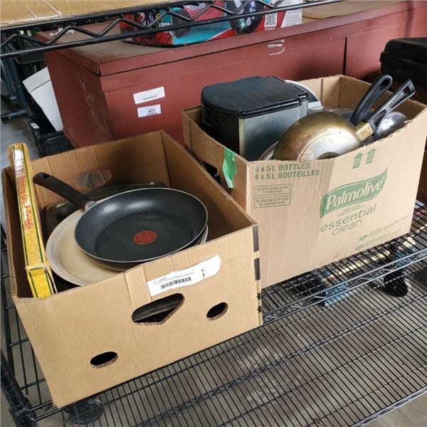 2 BOXES OF APPLIENCES AND COOKWARE