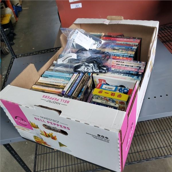 BOX OF DVD, CDS AND ROKU STREAMING STICK