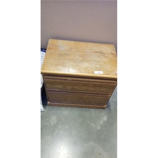 OAK 2 DRAWER NIGHTSTAND, MAGAZINE RACK AND SEAT CUSHIONS
