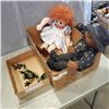 Image 1 : 2 COLLECTIBLE HAND MADE DOLLS AND WALL HANGING POTTERY FROG