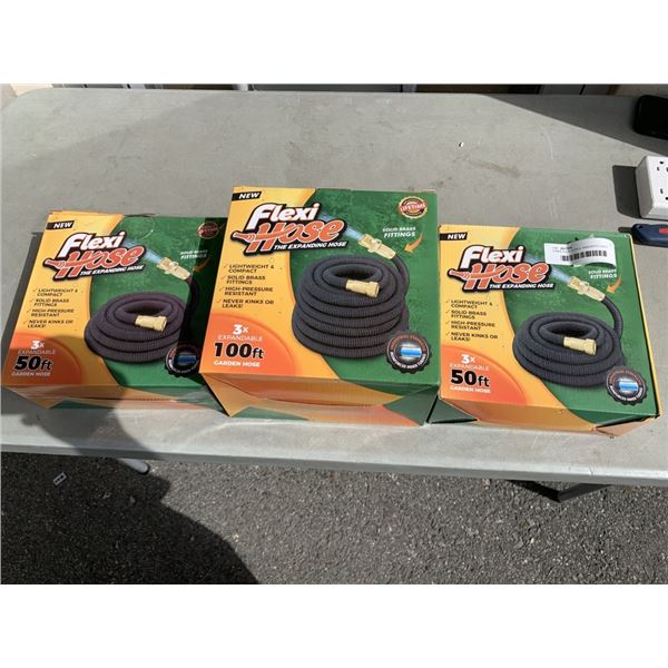THREE FLEXI HOSES, ASSORTED SIZES