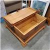 Image 2 : PINE RUSTIC FLIP TOP STORAGE COFFEE TABLE WITH LARGE STRAP HINGES