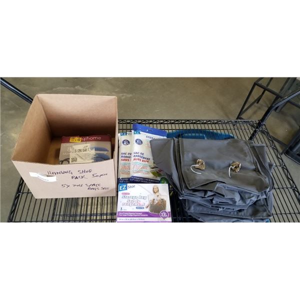HANGING SHOE RACK AND ASSORTED SPACE BAGS