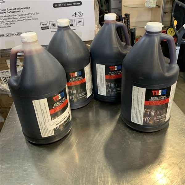 FOUR JUGS OF RED COOKING WINE