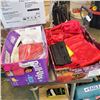 Image 1 : LARGE LOT OF RED SATIN UNIVERSAL CHAIR COVERS, AND PARTY DECOR