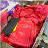 Image 2 : LARGE LOT OF RED SATIN UNIVERSAL CHAIR COVERS, AND PARTY DECOR