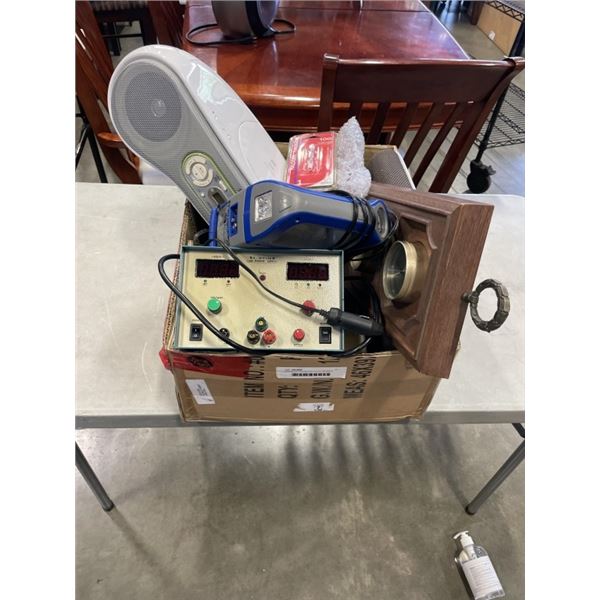 ASSORTED HOUSEHOLD ELECTRONICS, SONY STEREO, BAROMETER, CERTIFIED AIR COMPRESSOR ETC
