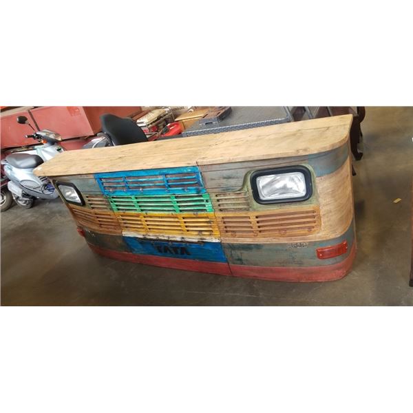 EXTREMELY UNIQUE TATA EX 3519 AUTOMOTIVE GRILL RUSTIC SERVING BAR WITH REAL FUNCTIONING HEADLIGHTS 1