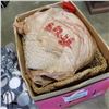 Image 2 : NEW ROLLING SOFT COOLER, 2 BAGS OPF DRAPERY, 3 HATS AND WICKER BASKET