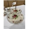 Image 2 : OLD FOLEY 2 TIER SERVING TRAY AND 3 SPRING MELODY QUEEN ANNE CUP AND SAUCER SETS, WITH 3 EXTRA SAUCE