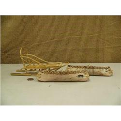 10" handmade wood dogsled and 2 - 8" birch bark canoes  (229)