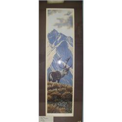 Double matted and framed signed and numbered print of Caribou by Jodie Thompson frame size 30"x12" (