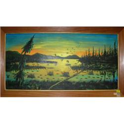 Original oil on canvases board by William Cross - Anchorage artist don in 1960's 19.5"x30" (229)