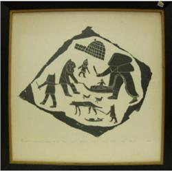 Cape Dorset print # 25/25 dated 1962, framed - image size 20"x20" (2)