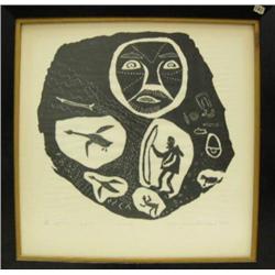 Cape Dorset print #22/25 dated 1962, framed - 17"x17" (2)