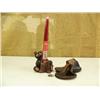 Image 1 : Bear candle stick and 2 leather items (229)