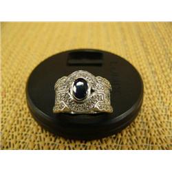 Sapphire and diamond lady's ring, 14K white gold, sapphire, oval, faceted, approx. .75 carats, semi-