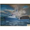 Image 2 : Original oil on canvas by Ed Tussey of Kodiak crabber F/V New Venture - framed size 24"x 36" - signe
