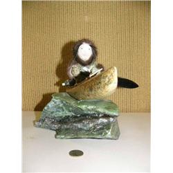 15" Soapstone kayaker mounted on AK jade base by Michael Scott (2)