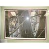 Image 1 : Double matted and framed, signed and numbered print by Rod Lawrence of wolf in woods, frame size 23"