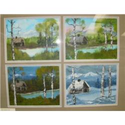 Double matted and framed 4 original oils by B.K. "Four Seasons" frame sized 22.5"x26" (229)