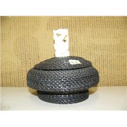 Very unusual 6" baleen basket with pod of whales ivory finial by Rettinger #654F (2)