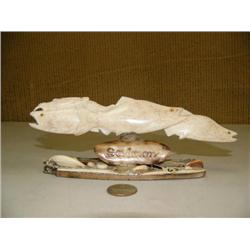 9" fossilized ivory group of 4 salmon -imported (2)