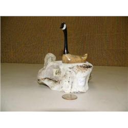 Whale bone and ivory Canadian goose sitting on bone nest with 2 eggs by Aningayou (2)