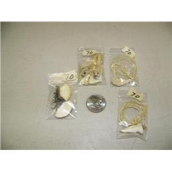 Lot of 3 ivory pendants on sinew and pair of ivory ulu earrings (2)