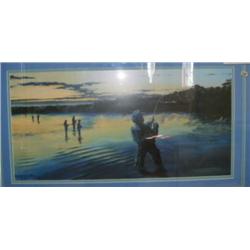 Double matted and framed print "Fish On" by Bruce Nelson 17.5"x 19.5" (229)