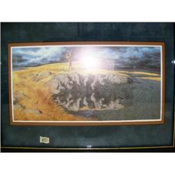 Double matted and framed print from Bev Doolittle's book,  "Calling the Buffalo" frame size 12"x 15.