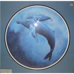 Double matted and framed Annette Hartzell signed and numbered " humpback whales" 23"x23" (229)