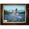 Image 1 : Original oil on canvas, framed "Eagle catching salmon" by Sally J. image size 18"x24" (229)