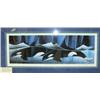 Image 1 : Double matted and frame, signed and numbered print "Orca Swim" by Nathalie Parenteru 14.5"x28" (229)