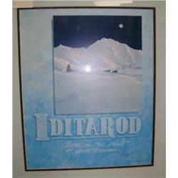 Double matted and framed signed poster of 1983 Iditarod by Jon VanZyle framed size 25.5"x22" (229)