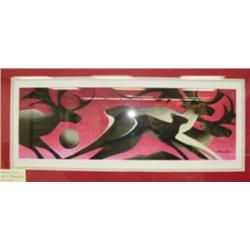 Framed and double matted signed and numbered Giclee print, "Caribou Run" Nathalie Parenteau 14"x28" 