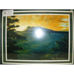 Double matted and framed print by Theresa Ralph Sapp of Sleeping Lady print has some small indentati