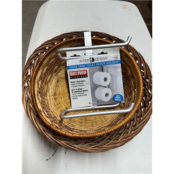 Baskets over the tank toilet paper holder
