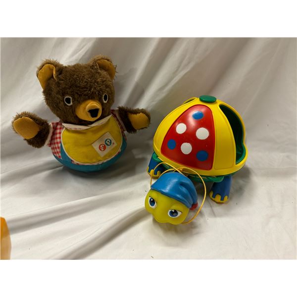 Vintage Fisher-Price bear with pull along turtle